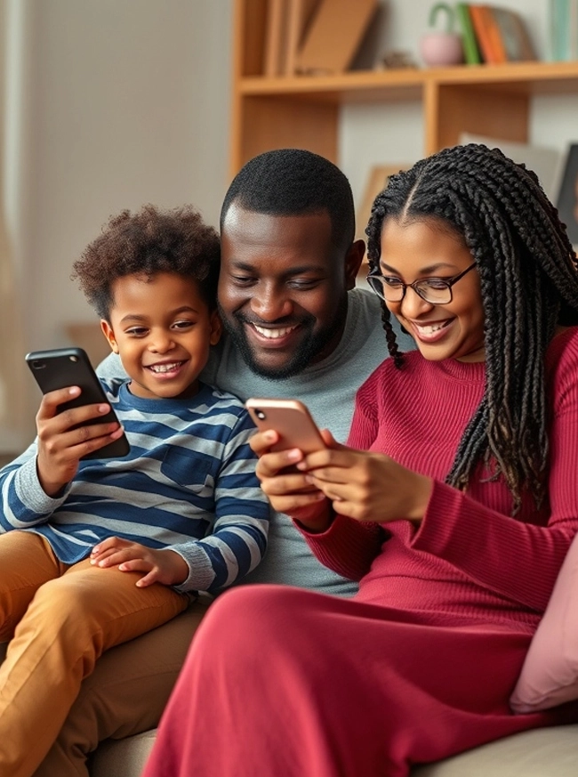 parents using free cellphone with kid